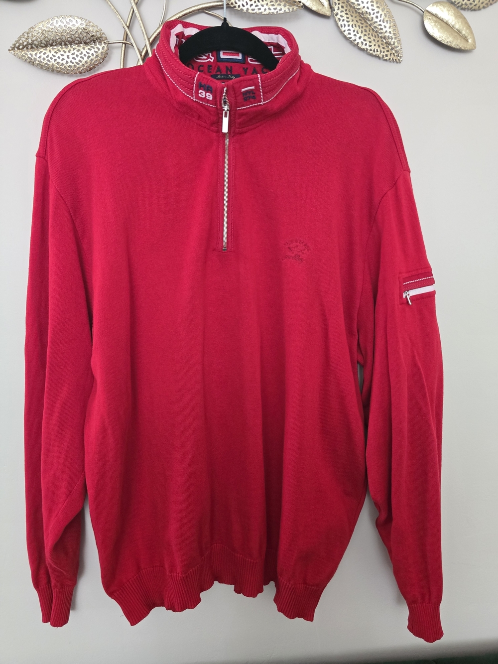 Paul & Shark Yaxhting Men's Bright Red Quarter-Zip Sweater Sz XL